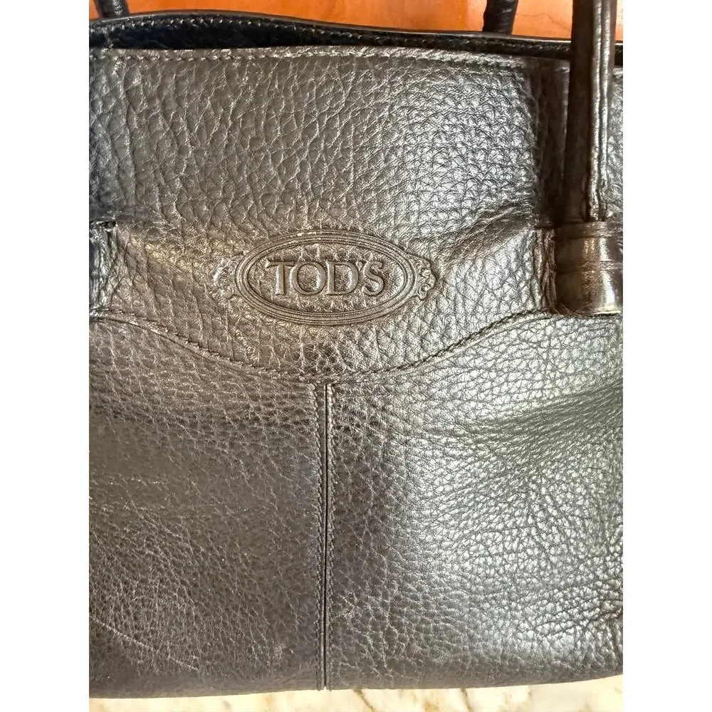 Tod's Pebbled Leather Top Handle Bag Satchel Black